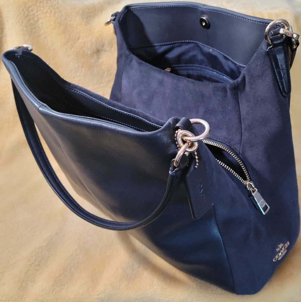 NWT! COACH Phoebe Leather & Suede Shoulder Handbag Tote - F38415 (Midnight)